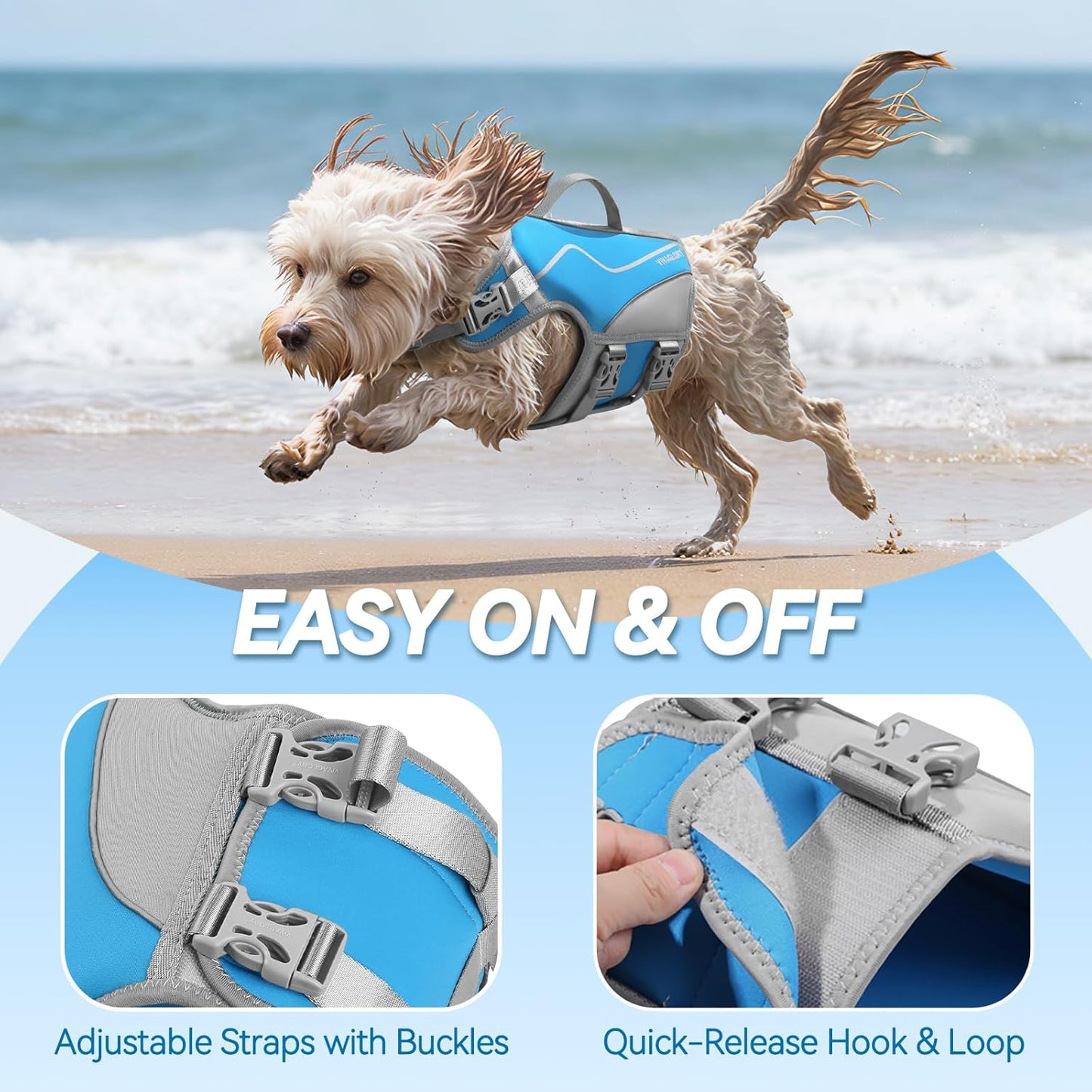 Dog Life Vest Neoprene Dog Swim Vest, XS, Cyra Blue | High Visibility Adjustable for Doggy Cat Puppy, Lifejacket with Leash Ring & Handle for Swimming & Boating