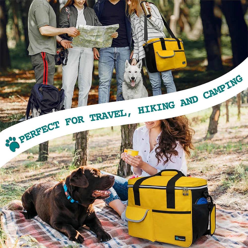 Dog Travel Bag, Travel Pet Bag Organizer, Dog Food Travel Bag with Food Container and Bowls, Dog Travel Supplies Gift Accessories for Weekend Camping, Dog Cat Diaper Bag (Charcoal, Medium)