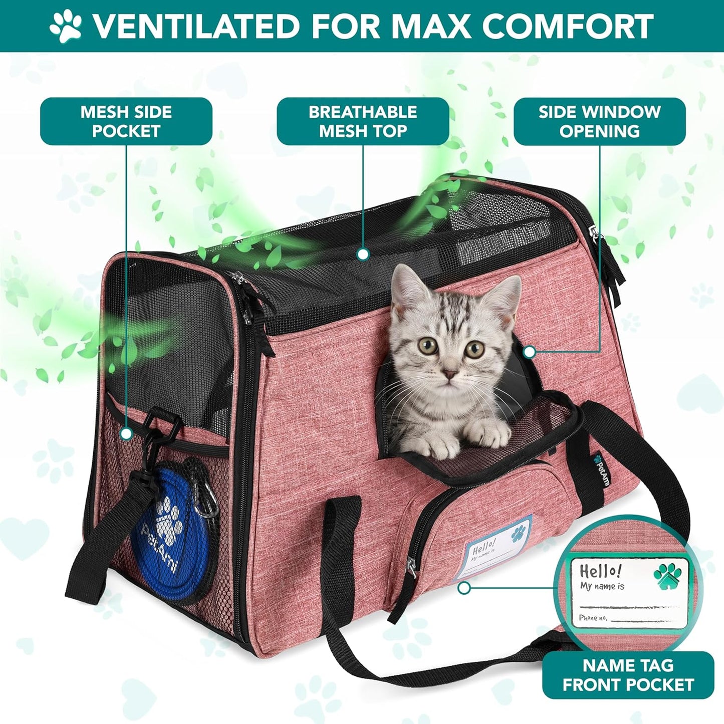 Airline Approved Pet Carrier for Cats & Small Dogs, Soft Sided TSA Travel Carrier Bag with Sherpa Bed, Breathable Mesh Ventilation, Collapsible Bowl, up to 18 Lbs, Small Heather White Red