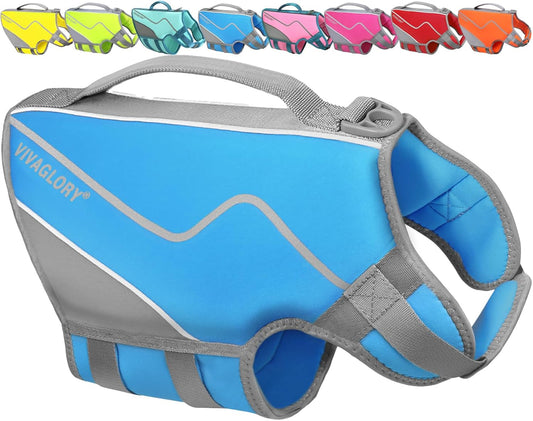 Dog Life Vest Neoprene Dog Swim Vest, XS, Cyra Blue | High Visibility Adjustable for Doggy Cat Puppy, Lifejacket with Leash Ring & Handle for Swimming & Boating