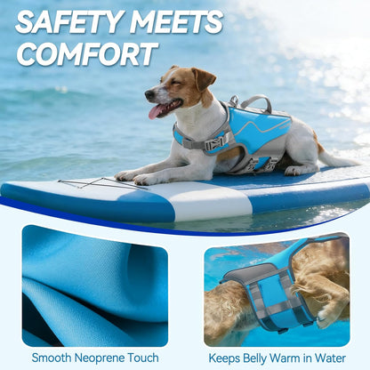 Dog Life Vest Neoprene Dog Swim Vest, XS, Cyra Blue | High Visibility Adjustable for Doggy Cat Puppy, Lifejacket with Leash Ring & Handle for Swimming & Boating