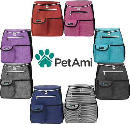 Dog Travel Bag Backpack, 27L Airline Approved Pet Supplies Organizer with 2 Food Containers, 2 Collapsible Bowls & Poop Bag Dispenser, Weekend Road Trip Camping Dog Mom Gift, Purple