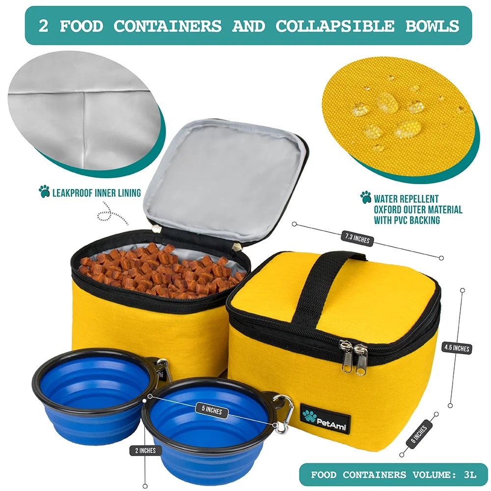 Dog Travel Bag, Travel Pet Bag Organizer, Dog Food Travel Bag with Food Container and Bowls, Dog Travel Supplies Gift Accessories for Weekend Camping, Dog Cat Diaper Bag (Charcoal, Medium)