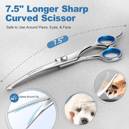 Titanium Coated Professional 6 in 1 4CR Stainless Steel Dog Grooming Scissors with Safety round Tip, Heavy Duty Pet Grooming Scissor for Dogs, Cats and Other Animals