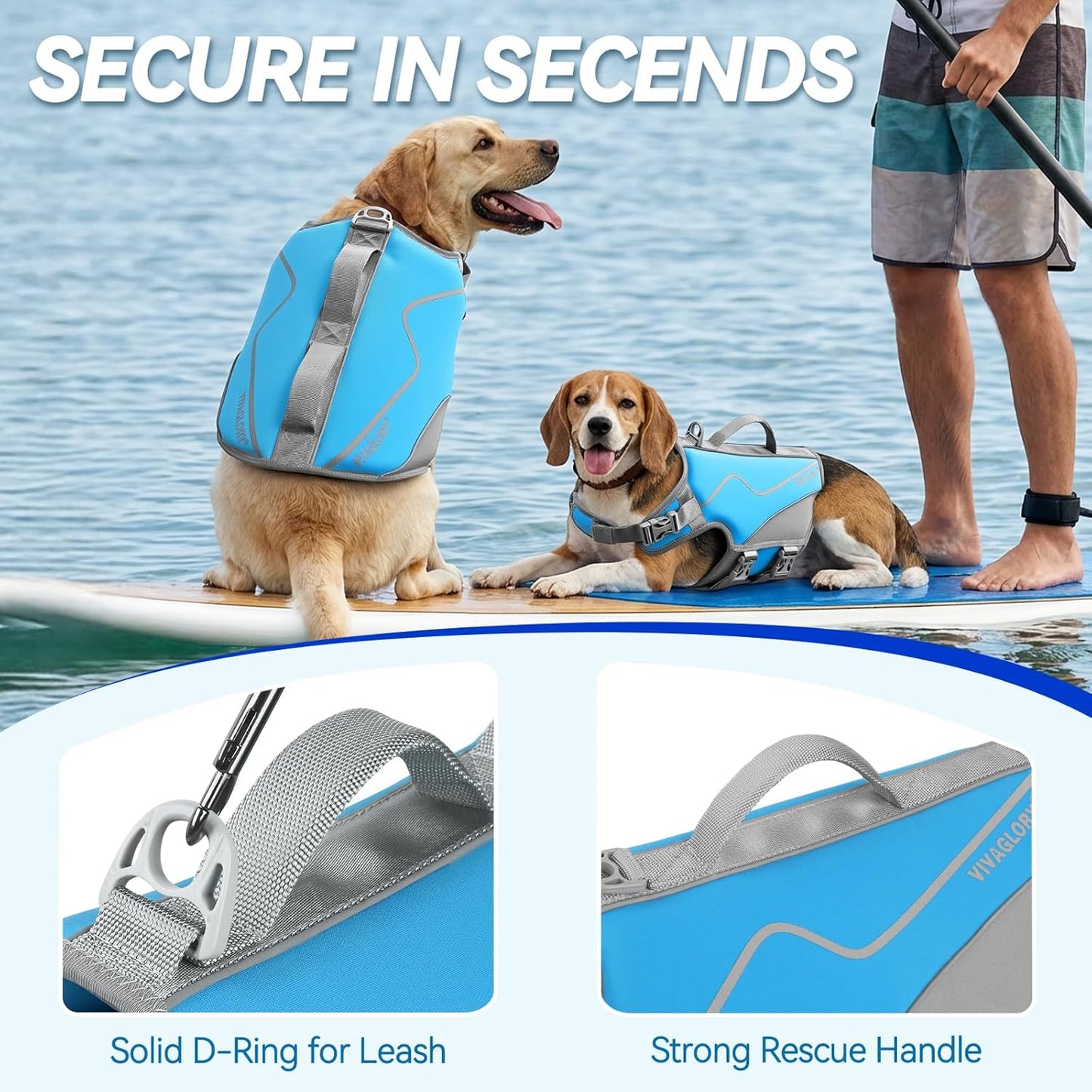 Dog Life Vest Neoprene Dog Swim Vest, XS, Cyra Blue | High Visibility Adjustable for Doggy Cat Puppy, Lifejacket with Leash Ring & Handle for Swimming & Boating