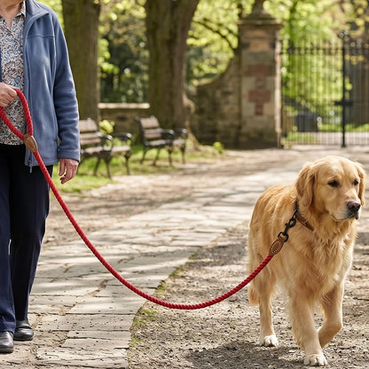 Dog Leash, Braided Cotton Rope Leashes with Leather Tailor Tip with Leather Tip - Heavy Duty Metal Clasp, 5FT, 1/2" Thick - Wedding, Walking Leash for Medium Large Dogs(Red)