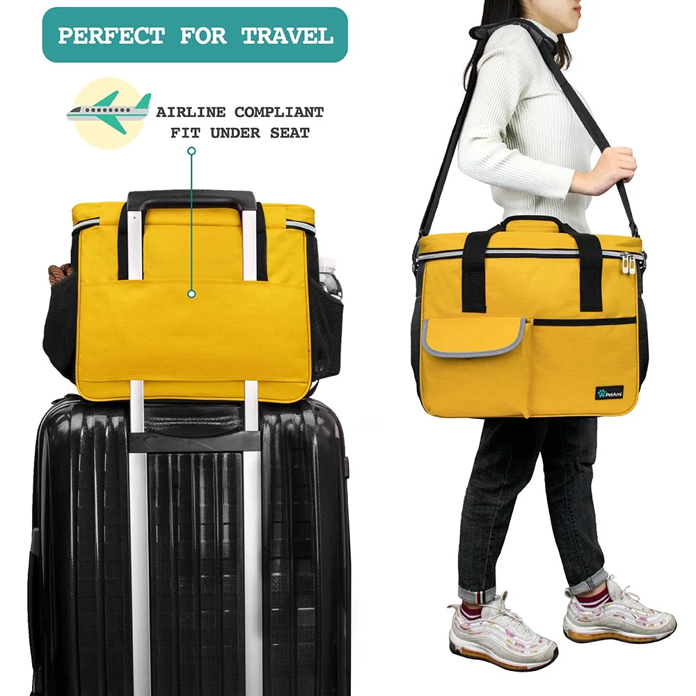 Dog Travel Bag, Travel Pet Bag Organizer, Dog Food Travel Bag with Food Container and Bowls, Dog Travel Supplies Gift Accessories for Weekend Camping, Dog Cat Diaper Bag (Charcoal, Medium)