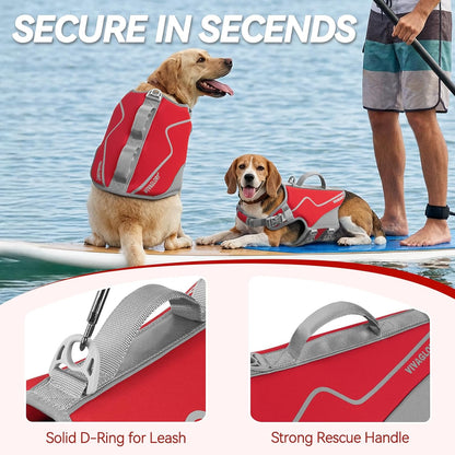 Dog Life Vest Neoprene Dog Swim Vest, M, Red | High Visibility Adjustable for Doggy Cat Puppy, Lifejacket with Leash Ring & Handle for Swimming & Boating