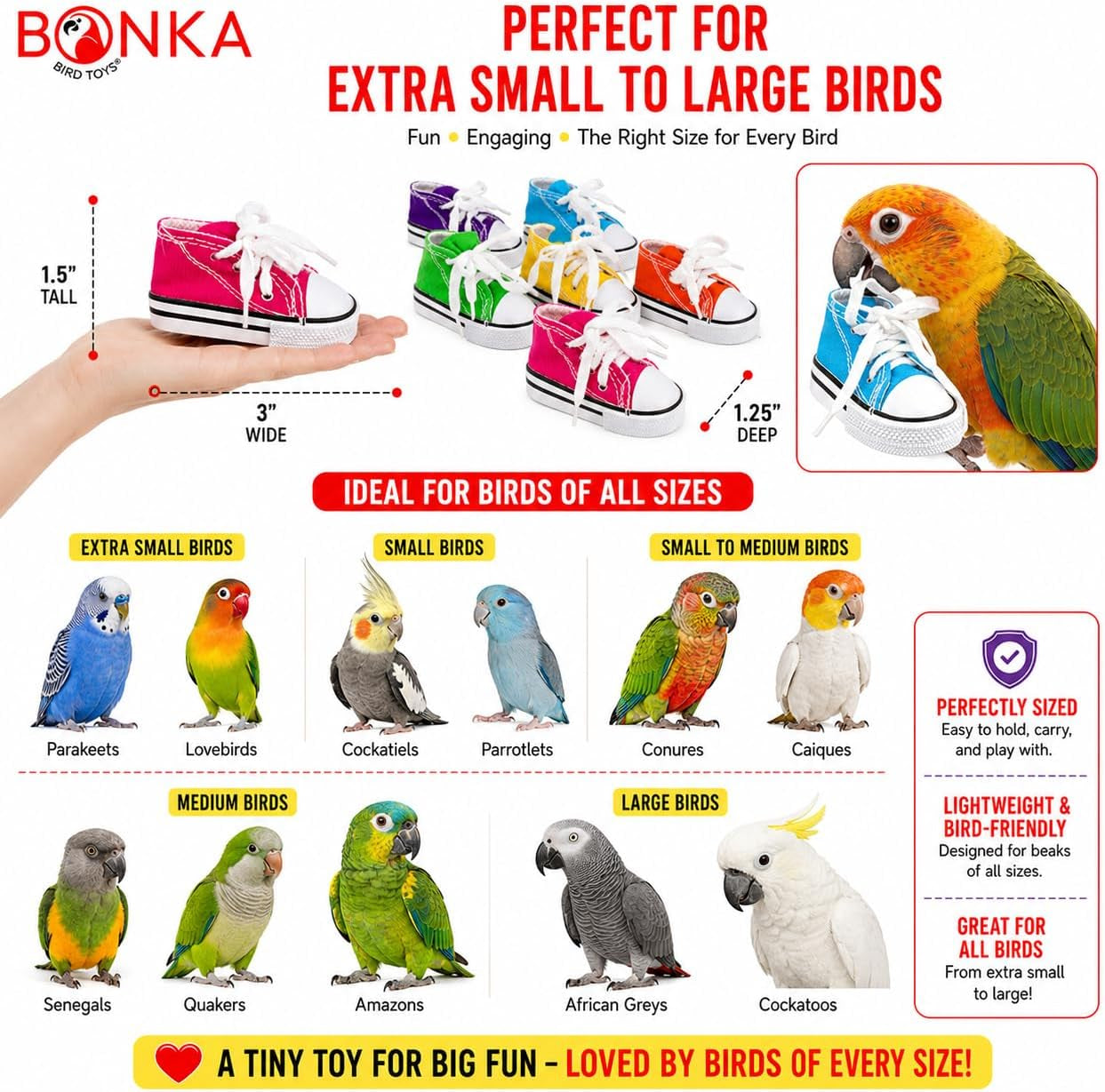 6 Mini Sneakers Colorful Cotton Shredding Parrot Parrotlet Budgie Finch Cockatoo