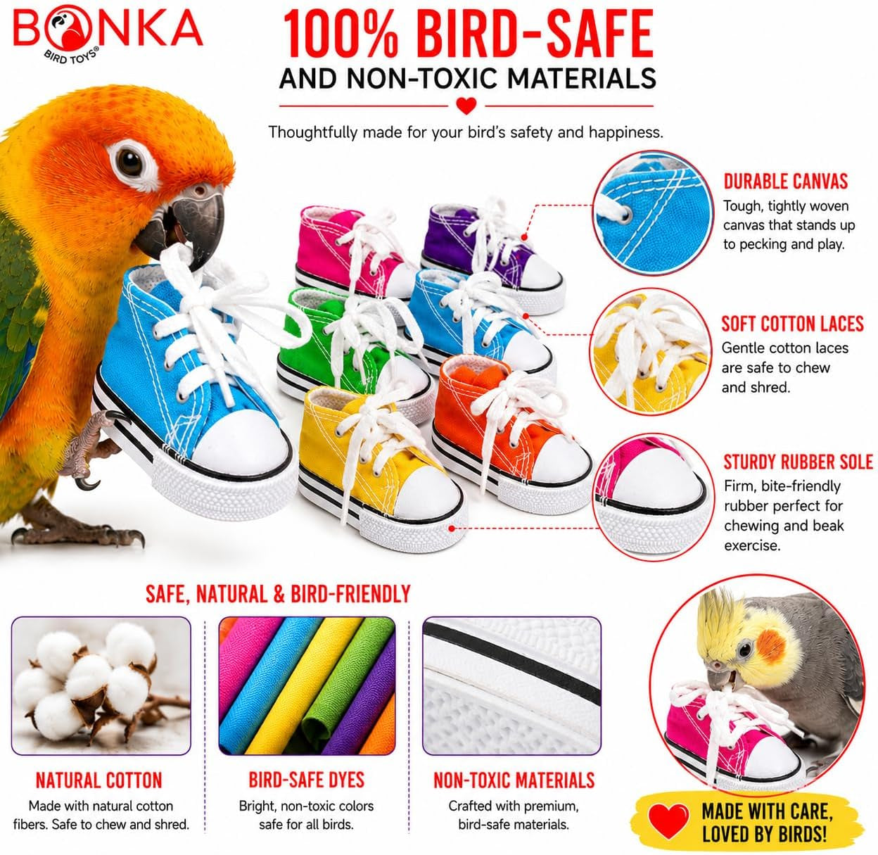 6 Mini Sneakers Colorful Cotton Shredding Parrot Parrotlet Budgie Finch Cockatoo