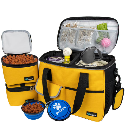 Dog Travel Bag, Travel Pet Bag Organizer, Dog Food Travel Bag with Food Container and Bowls, Dog Travel Supplies Gift Accessories for Weekend Camping, Dog Cat Diaper Bag (Charcoal, Medium)