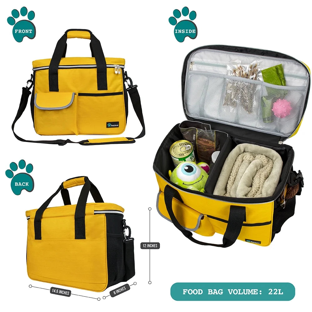 Dog Travel Bag, Travel Pet Bag Organizer, Dog Food Travel Bag with Food Container and Bowls, Dog Travel Supplies Gift Accessories for Weekend Camping, Dog Cat Diaper Bag (Charcoal, Medium)