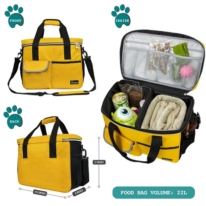 Dog Travel Bag, Travel Pet Bag Organizer, Dog Food Travel Bag with Food Container and Bowls, Dog Travel Supplies Gift Accessories for Weekend Camping, Dog Cat Diaper Bag (Charcoal, Medium)
