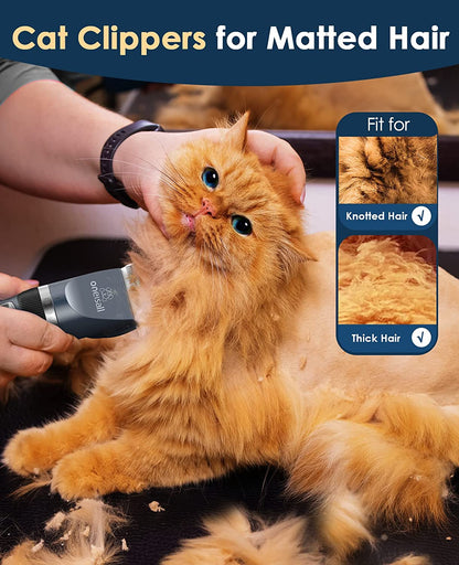 Quiet Cat Clippers for Matted & Long Hair, 2-Speed Cordless Pet Shaver Grooming Kit for Cats, Small Dogs & Animals (Blue)